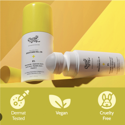 Chemist at Play Brightening Roll On For Neck, Knee & Elbow With 6% Vitamin C+ Hyaluronic Acid, AHAs, Niacinamide, & Ceramides | Helps Reduction in Pigmentation & Hydrates Dry Skin | 40ml