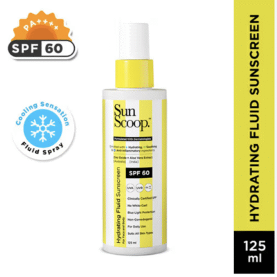 SunScoop Hydrating Face & Body Fluid Sunscreen Spray, SPF 60 PA++++, Sunscreen for Dry & Oily Skin (125ml)