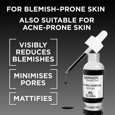 Garnier SkinActive 4% AHA + BHA & Niacinamide Charcoal Face Serum – 30ml