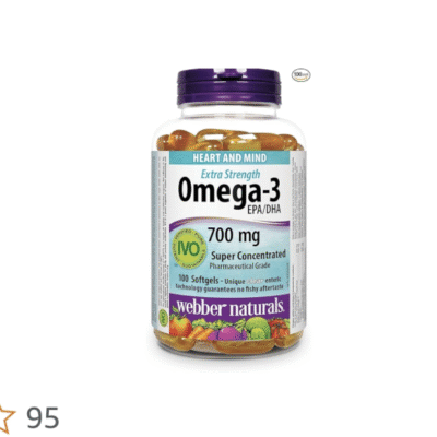 Webber Naturals Omega-3 700 mg Extra Strength, 100 Clear Enteric No Fishy Aftertaste Softgels, Supports Cardiovascular Health and Brain Function