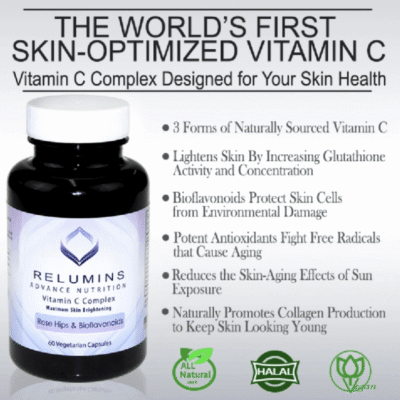 Relumins Advanced Vitamin C Supplement with Rose HIPS – 1000mg of Vitamin C, Immune Support & Collagen Production, Made in USA - 60 Capsules