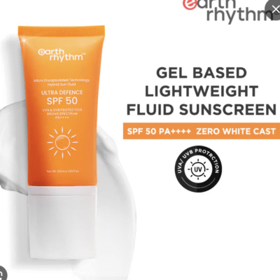 Earth Rhythm Ultra Defence Hybrid Sun Fluid SPF 50, Broad Spectrum, UVA UVB Protection, PA++++ 50ML