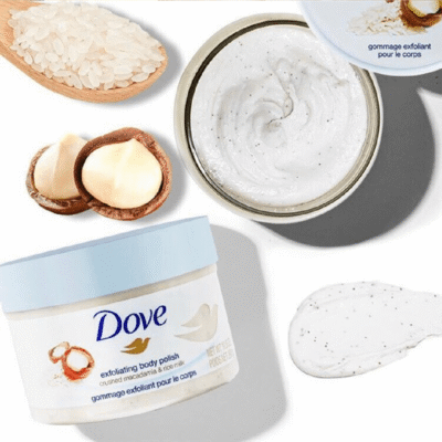 Dove Macadamia & Rice Milk Shower Scent Exfoliating Body Scrub 225ml