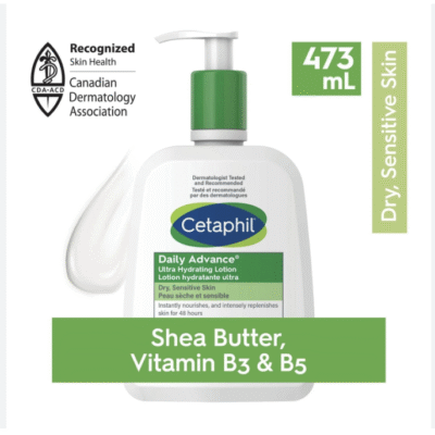 Cetaphil DailyAdvance Ultra Hydrating Lotion With Shea Butter and Vitamin E | 48hr Hydration | For Dry and Sensitive Skin | Dermatologist Recommended, 473ml