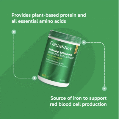 Organika Canadian-Made Certified Organic Spirulina Powder- Superfood, 3rd Party Tested, Pristine Sourcing, Vegan- 300g- CANADA