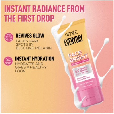 RENEE Everyday Face Bright Serum In Cream | Brighter, Hydrated Skin | Reduces Dark Spots, Even Skin Tone | With Niacinamide, Hyaluronic acid & Glutathione | 50 ml
