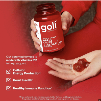 Goli Apple Cider Vinegar Gummies - Worlds First ACV Gummy with Vitamin B12, Beetroot & Pomegranate - Vegan, Non-GMO, Gluten-Free - 60 Count (Pack of 1)