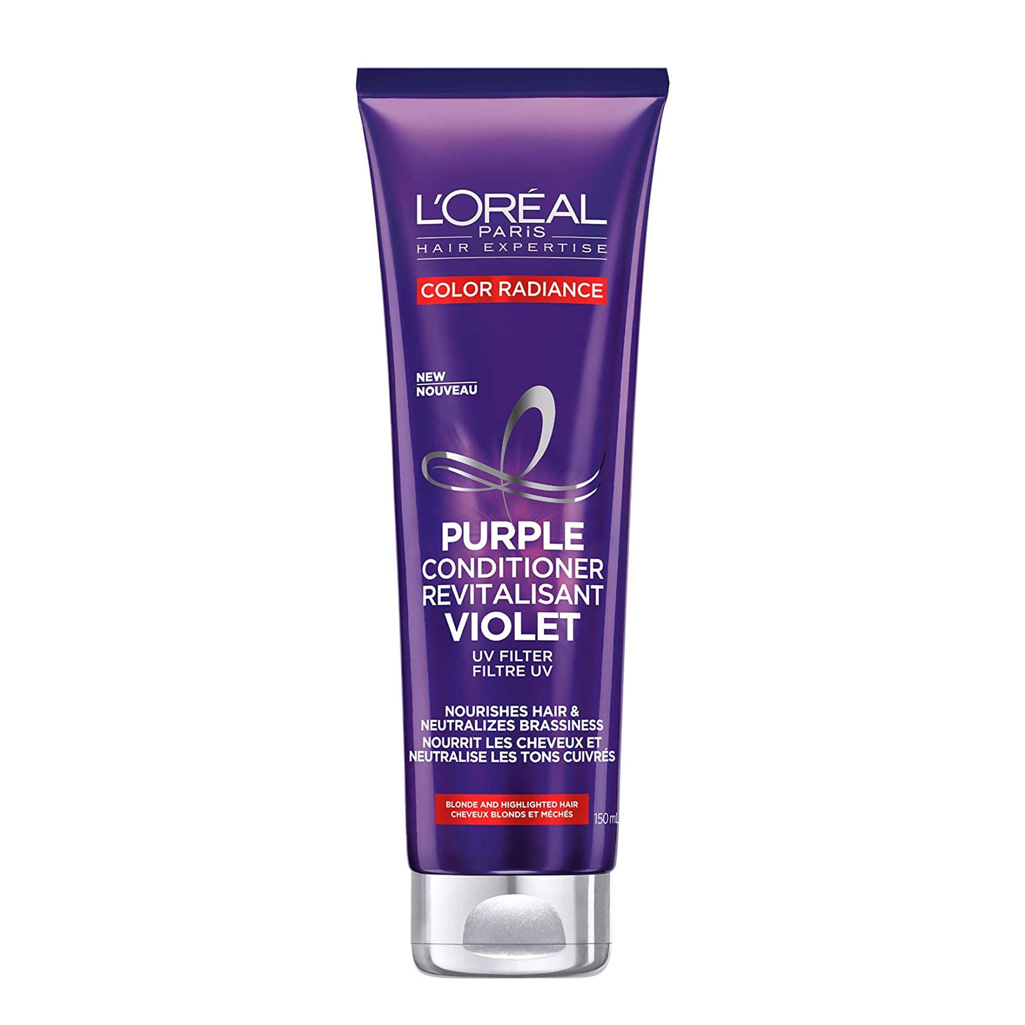 L’Oréal Paris Color Radiance Purple Conditioner, Purple Conditioner For Bleached & Blonde Hair, With UV Filters To Neutralize Brassiness, 150 ml- Canada
