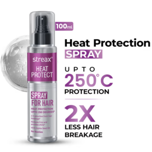 Streax Heat Protectant Spray for Hair - 100 ml, Hair Styling Spray for Women & Men I Heat Protection Spray from heat|Heat protection serum|Protection upto 250°C & 2X Less Hair Breakage- India
