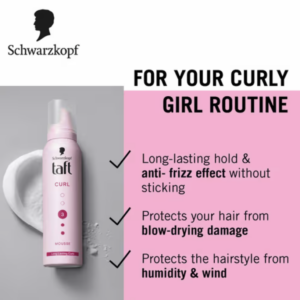 Schwarzkopf TAFT Curl Hold 3 Hair Mousse For Long Lasting Curls Weather-Proof Formula Size: 200ml- Germany