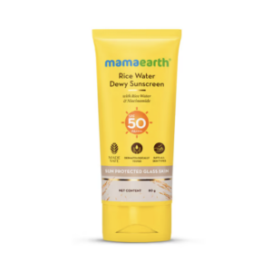 Mama Earth Rice Water Dewy Sunscreen With Rice Water & Niacinamide SPF 50 Sun Protected Glass Skin 80g