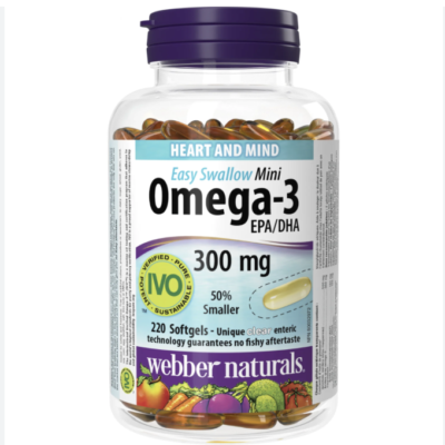 Webber Naturals® Omega-3 Mini Easy Swallow, 300 mg, EPA/DHA, Supports Heart and Mind, 220 softgels