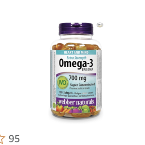 Webber Naturals Omega-3 700 mg Extra Strength, 100 Clear Enteric No Fishy Aftertaste Softgels, Supports Cardiovascular Health and Brain Function