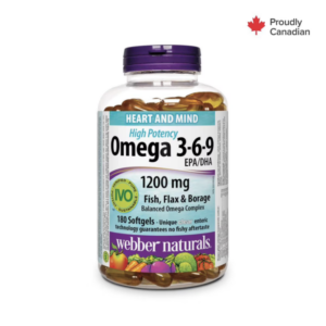Webber Naturals Omega 3-6-9 High Potency 1200 mg · Fish, Flax & Borage, 180 softgels