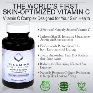 Relumins Advanced Vitamin C Supplement with Rose HIPS – 1000mg of Vitamin C, Immune Support & Collagen Production, Made in USA - 60 Capsules