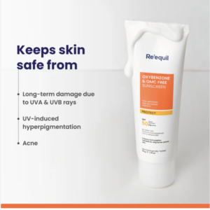 RE' EQUIL Oxybenzone and OMC Free Sunscreen For Oily, Sensitive & Acne Prone Skin | Prevents Acne Breakouts | No White Cast | SPF 50 PA+++ | 50g