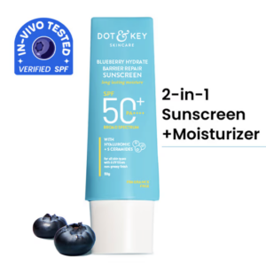 Dot & Key Blueberry Hydrate Barrier Repair Sunscreen In-Vivo Tested SPF 50+ PA++++ | With Ceramides & Hyaluronic, Hydrates & Protects Skin | Repairs Damaged Skin, Lightweight, Non-Sticky, Non