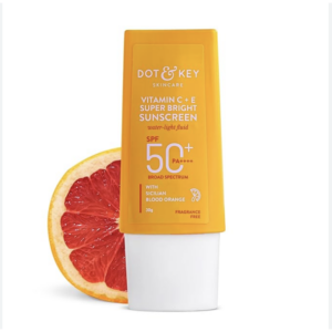 DOT & KEY Vitamin C + E Super Bright Sunscreen Spf 50 In-Vivo Tested | Water-Light,UVA/UVB & Blue Light Protection|For Even Toned & Glowing Skin|With Liquid Spf 50+++| No White Cast| For All