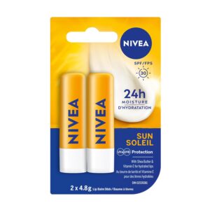NIVEA Sun Caring Lip Balm Sticks with SPF 30, Duo Pack (2 x 4.8 g)