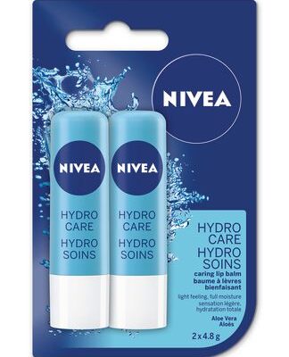 NIVEA Hydro Care Lip Balm Sticks, 24H Hydration Duo Pack (2 x 4.8 g)