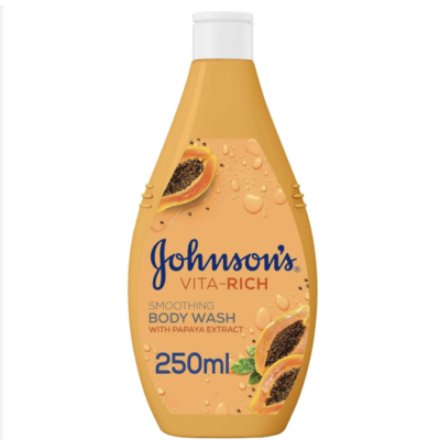 Johnson's Body Wash - Vita-Rich, Smoothing Shower Gel, Enriched with papaya and gylcerin, Rich and velvety formula, 24-hour comfort 400ml- Italy