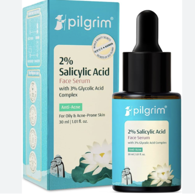 Pilgrim 2% Salicylic Acid Face Serum for Acne-Prone Skin | with Korean White Lotus | Helps Unclog Pores & Control Excess Oil | Gentle Daily Facial Serum