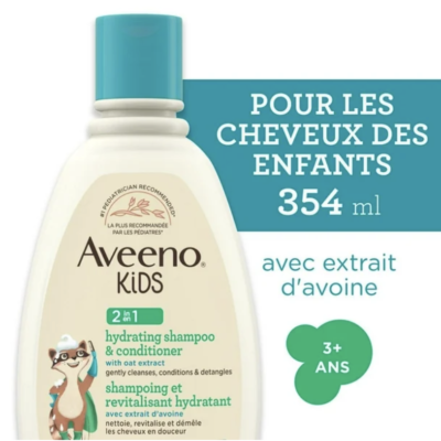 Aveeno Kids 2-in-1 Hydrating Shampoo & Conditioner, Oat Extract, Kids Hair Care, Detangler, Hypoallergenic, Tear-Free, For Sensitive Skin & Scalp 354ml - Canada