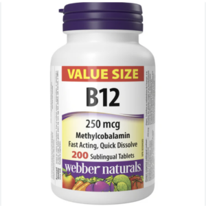 Webber Naturals Vitamin B12 250 mcg, Quick Dissolve, 200 Tablets, Natural Cherry Flavour, Supports Energy Production and Metabolism - canada