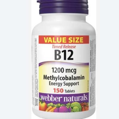 Webber Naturals Vitamin B12 1200 mcg, Timed Release, 150 Tablets, Supports Energy Production and Metabolism, Vegan