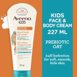 Aveeno Kids Face & Body Gel Cream, Prebiotic Oat Moisturizer, Hypoallergenic Lotion, Sensitive Skin Body Cream, 227 mL - CANADA