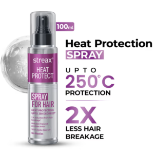 Streax Heat Protectant Spray for Hair - 100 ml, Hair Styling Spray for Women & Men I Heat Protection Spray from heat|Heat protection serum|Protection upto 250°C & 2X Less Hair Breakage- India