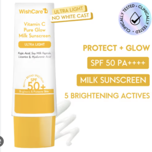 Wishcare Vitamin C Sunscreen SPF 50 PA++++ | Pure Glow Milk | Oil Free | No White Cast | 50g