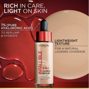 L’Oreal Paris Infallible 24H Tinted Serum Foundation, Lightweight, Dewy & Radiant