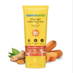 Mamaearth Ultra Light Indian Sunscreen SPF 50 PA++++ With Turmeric & Carrot Seed for Tan Protection
