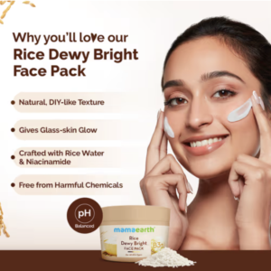 Mamaearth Rice Dewy Bright Face Pack Glass Skin Glow with Rice Water & Niacinamide Size: 200g