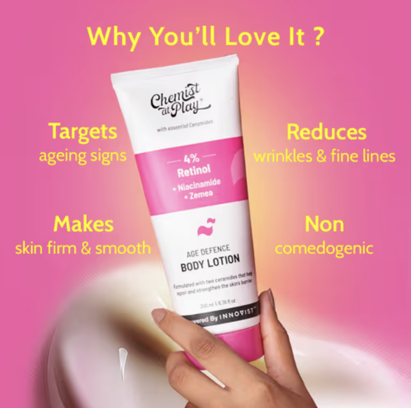 Chemist At Play 4% Retinol Body Lotion For Anti-aging Niacinamide Moisturizer Cream Dry & Oily Skin (200ml)