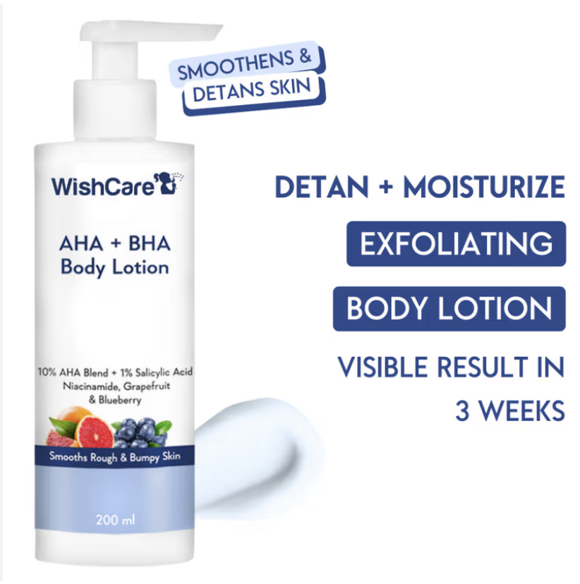 Wishcare 10% AHA Blend + 1% Salicylic Acid Glycolic & Lactic Acid Body Lotion With Niacinamide For De Tan (200ml)