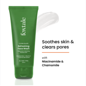 Foxtale Refreshing Face Wash with Niacinamide & Vitamin E, Deeply Cleans Pores and Soothes Skin