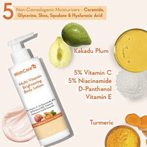 WishCare Multi-Vitamin Brightening Body Lotion - 5% Vitamin C, 5% Niacinamide(B3), Panthenol(B5), Vitamin E, Turmeric & Kakadu Plum - For Men & Women - 200 Ml