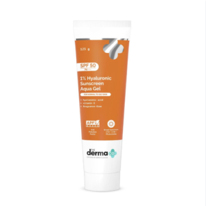 The Derma Co 1% Hyaluronic Sunscreen Aqua Gel SPF 50 PA++++ | Hydrating, Lightweight & Non-Greasy | No White Cast | Broad Spectrum & Blue Light Protection | Clinically Tested  125g