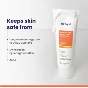 RE' EQUIL Oxybenzone and OMC Free Sunscreen For Oily, Sensitive & Acne Prone Skin | Prevents Acne Breakouts | No White Cast | SPF 50 PA+++ | 50g