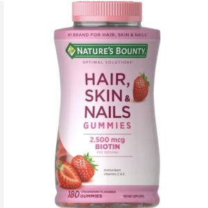 Nature's Bounty Hair, Skin and Nails Strawberry Gummies, 2500mcg Biotin, 180 Ct. - CANADA