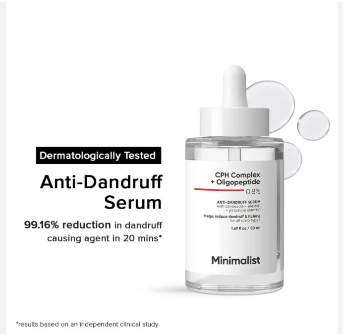 Minimalist Anti-Dandruff Hair Serum for Scalp | Pre Shampoo Treatment with CPH Complex & Oligopeptide 0.8% | With Elestab Advanced Anti Dandruff Molecule | For Women & Men | 50ml