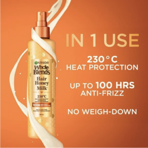 Garnier Whole Blends Heat Protectant Spray for Damaged Hair, Sulfate Free, Prevents Breakage, Hair Honey Milk Spray, 250ml, Heat protectant spray