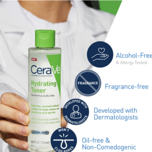 CeraVe Hydrating Toner for Face Non-Alcoholic with Hyaluronic Acid, Niacinamide, and Ceramides for Sensitive Dry Skin, Fragrance-Free Non Comedogenic, Full Size, 6.8 Fl Oz