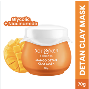Dot & Key Mango Detan Tan Removal Clay Mask | Clay Mask for Face with Glycolic & Lactic | Great for All Skin Types | Fresh Juicy Mango Fragrance | 70gm