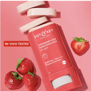 Dot & Key Strawberry Dew SPF 50 Sunscreen Air Light | SPF 50 PA+++ In-Vivo Tested | Broad Spectrum | UVA / UVB Rays Protection | With Hyaluronic & Ceramide for Hydration & Skin Barrier | Mess