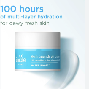 Simple Water Boost Skin Quench Gel Face Cream with 19% Hydrating Actives and Hyaluronic Acid Moisturiser for Dry Skin 50 ml