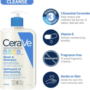 CeraVe BABY Moisturizing Lotion (473ML) and CeraVe Baby Wash & Shampoo (473ML) | Tear-Free Gentle Formulas