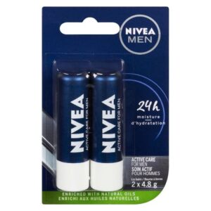 NIVEA MEN Active Care Lip Balm (2 x 4.8g) | Jojoba Oil & Shea Butter | 24-Hour Hydration for Dry Lips